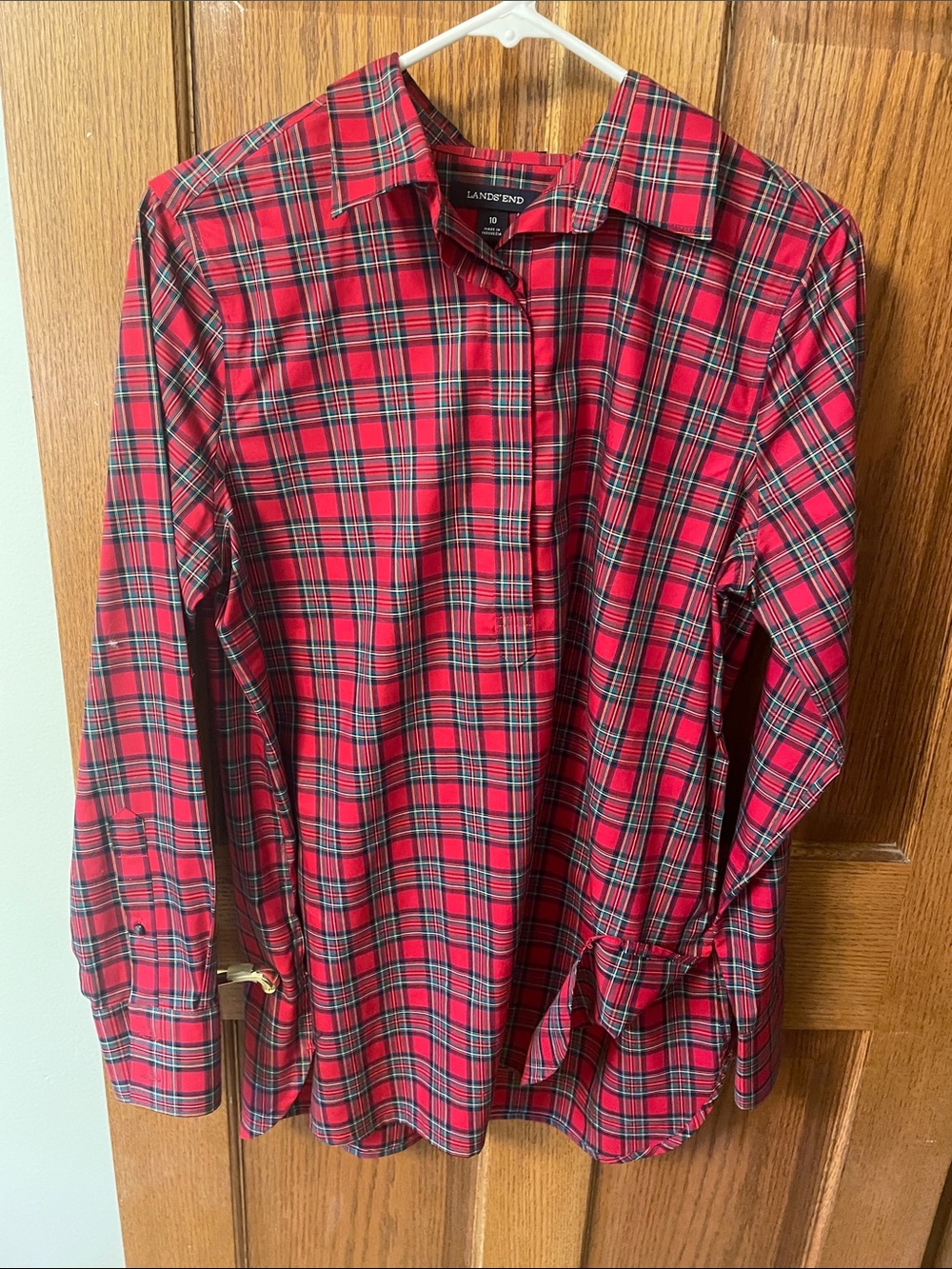 Lands' End Red Plaid Button-Front Women's Shirt